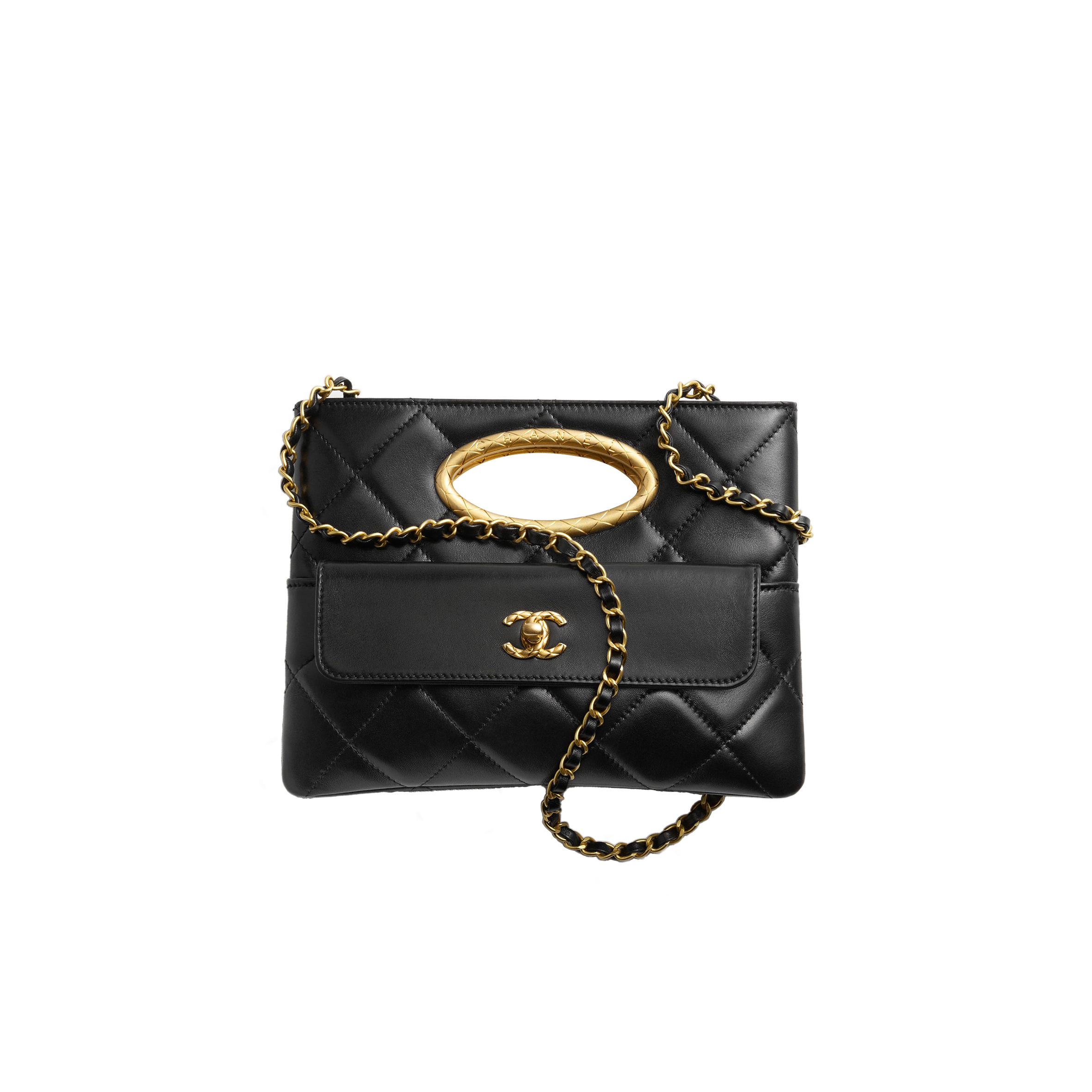 Ch*el clutch lambskin & gold-tone metalblack as5038 (25*19*3cm)